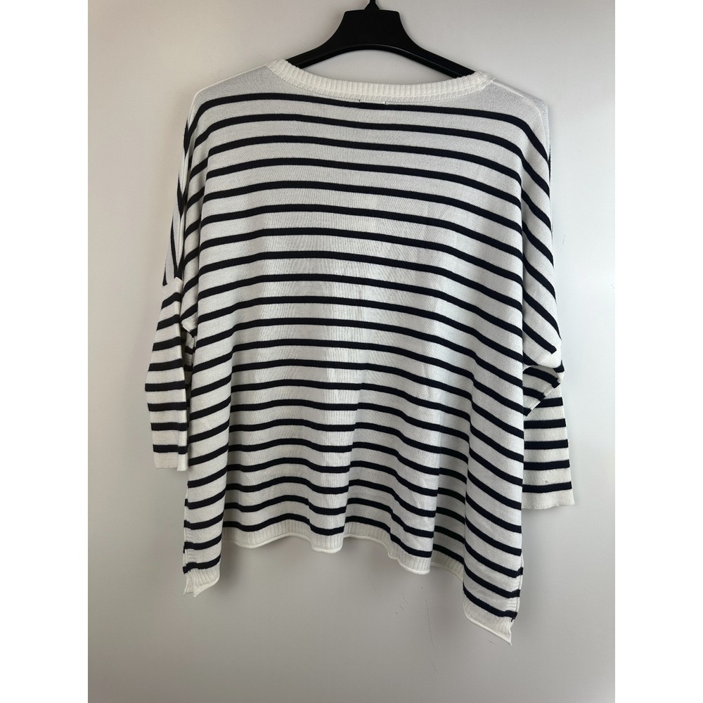 NWT MER SEA OS Catalina Traveler Sweater Side Slits Navy Stripe Boxy Mersea - Picture 6 of 14